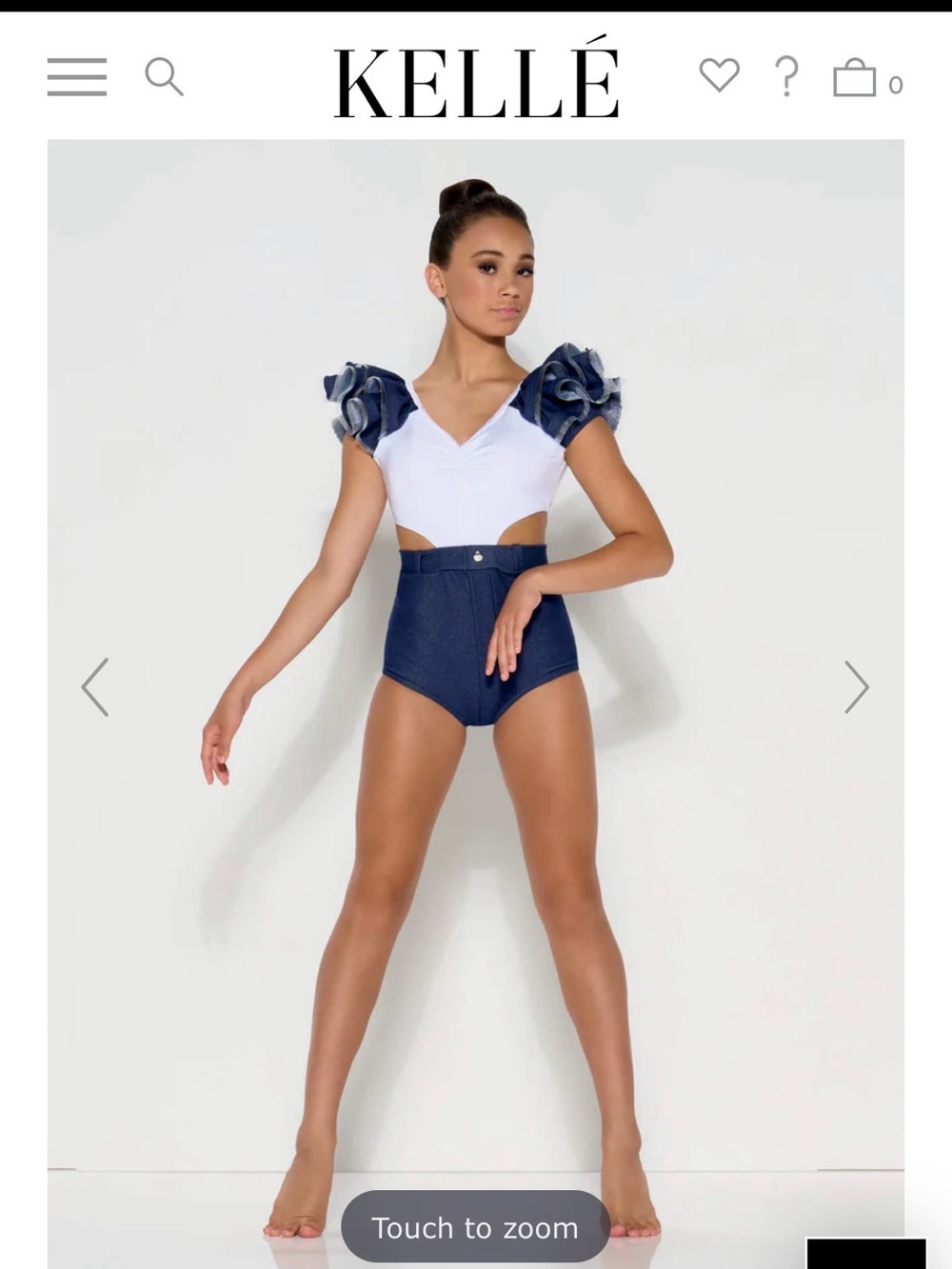 KELLÉ White and Navy Dance Leotard with Puff Sleeves